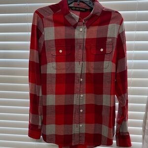 Harley-Davidson Red and Gray Plaid Women's Button Down Shirt